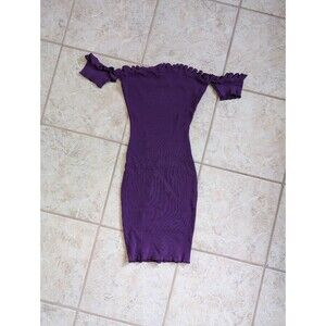 Knit Purple Off Shoulder Ruffle Bodycon Mini Dress